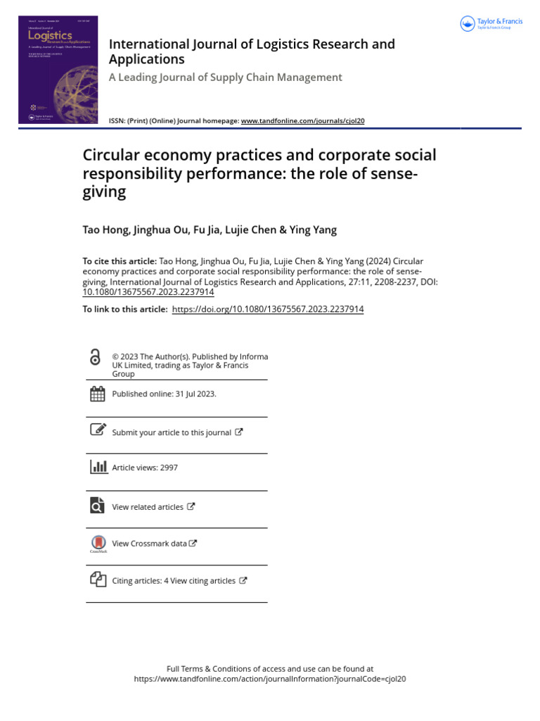 Circular Economy and CSR Performance Insights | PDF | Corporate Social ...