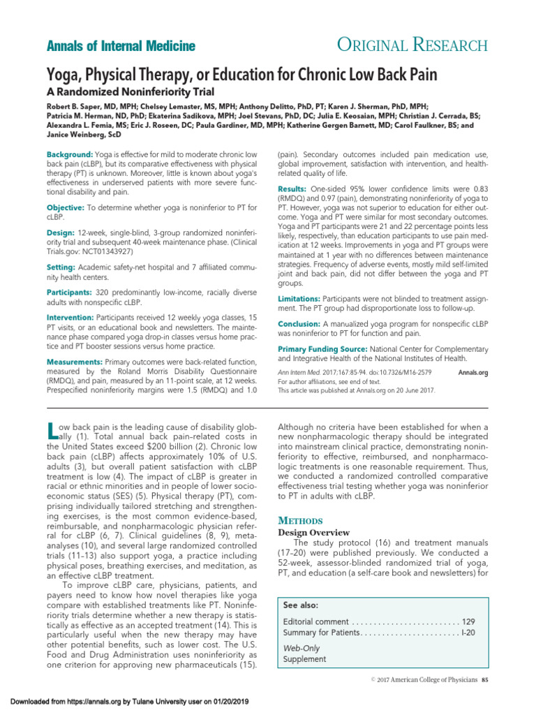 Yoga, Physical Therapy, or Education For Chronic Low Back Pain | PDF ...