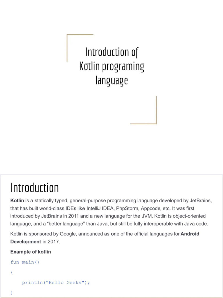 Intro to Kotlin Language | PDF