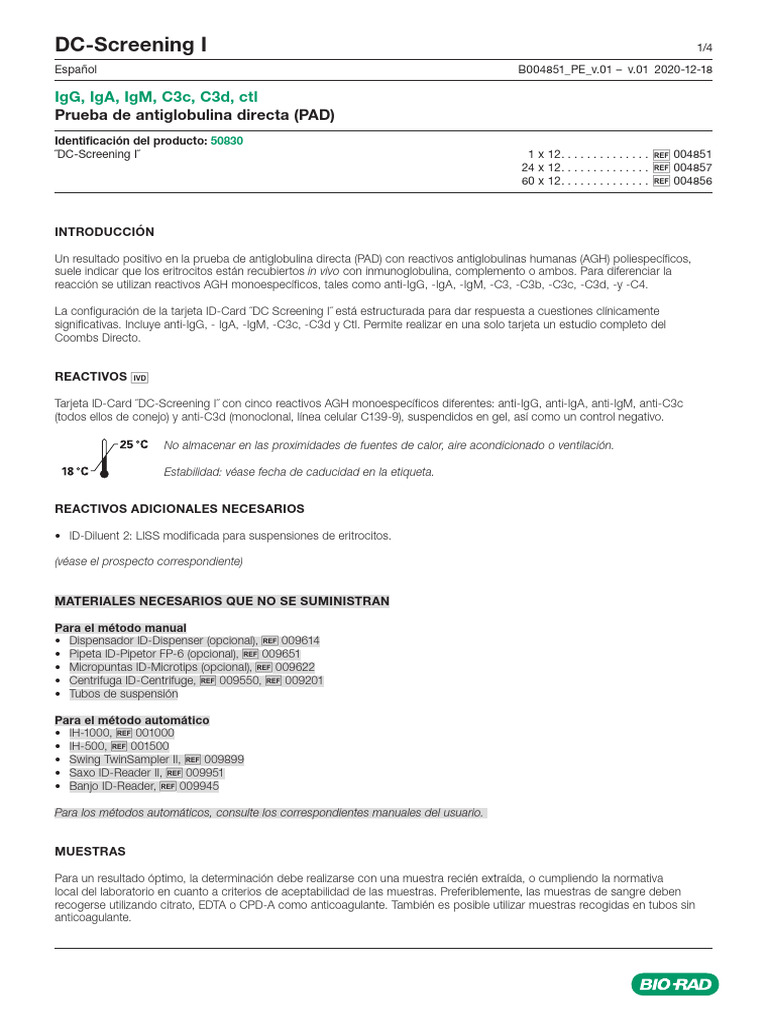 Prueba de Antiglobulina Directa DC-Screening | PDF | Anticuerpo ...