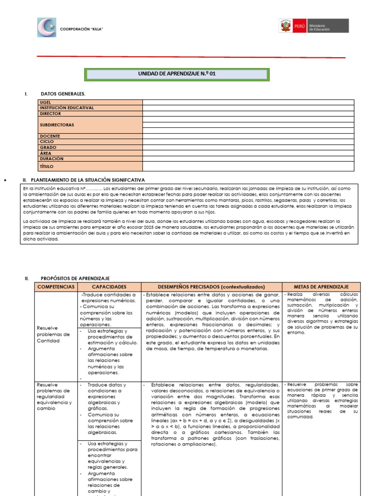 Unidades de Aprendizaje Secundaria 2025 | PDF | Números | Ecuaciones