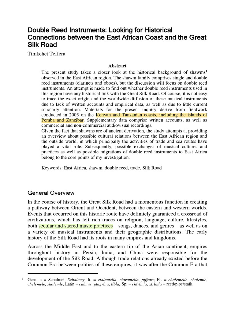 Double Reed Instruments_Timkehet Teffera PDF East Africa Musical