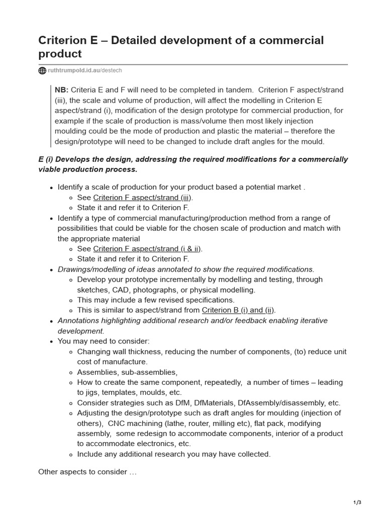 Criterion e - Detailed Development of A Commercial Product | PDF ...