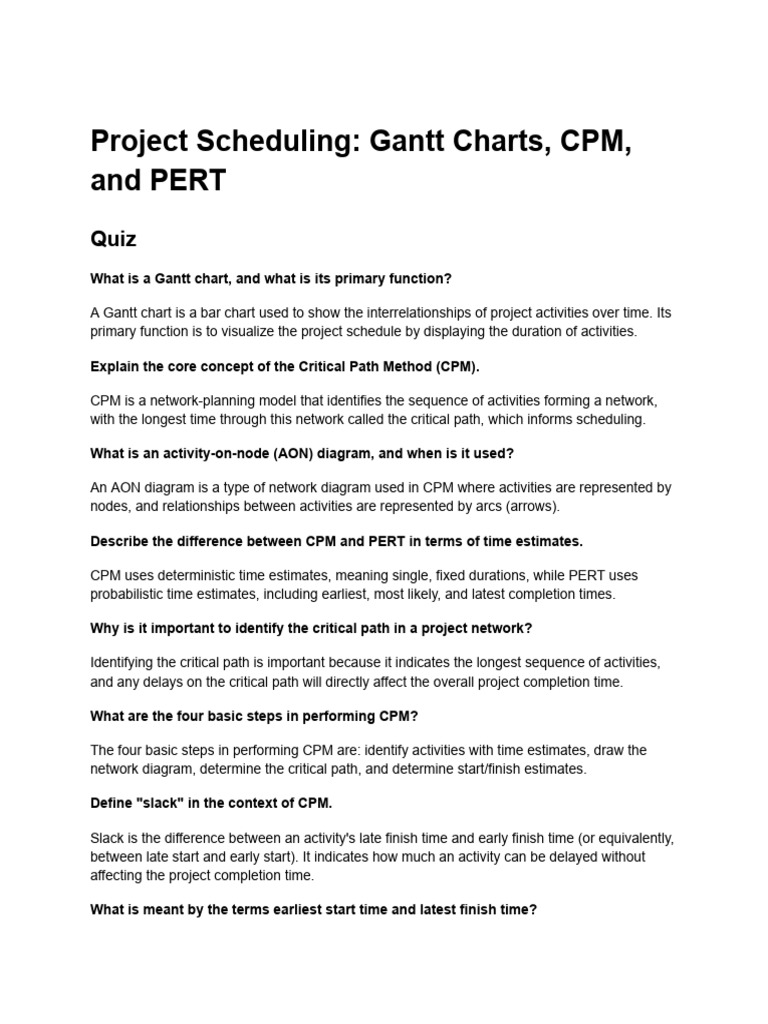 Project Scheduling - Gantt Charts, CPM, and PERT | PDF | Projects ...