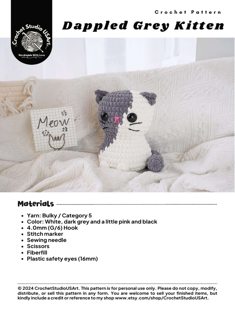 Dapple Grey Crochet Cat Pattern | PDF | Crochet | Textile Arts