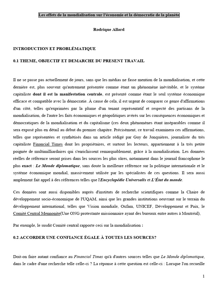 Mondialisation : Impact sur Économie et Démocratie | PDF | Fonds ...