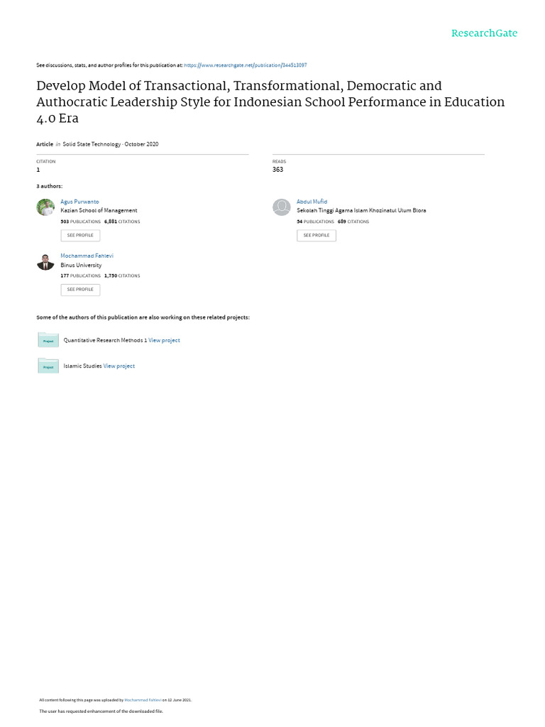 Leadership Styles in Education 4.0 | PDF | Leadership | Validity ...
