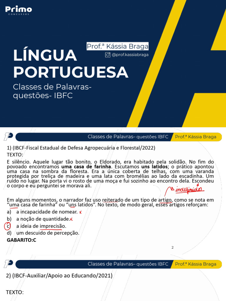 [Rabiscado] Classe de Palavras - Questões IBFC | PDF | Pronome | Science