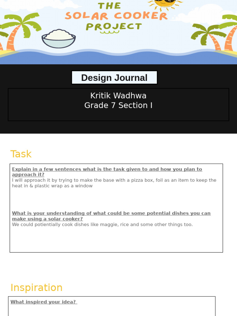 Solar Cooker - Design Journal | PDF | Cooking | Food And Drink Preparation