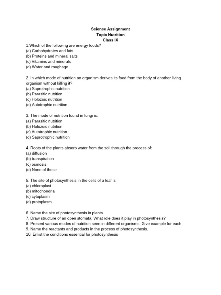 Worksheet 1 Nutrition Pdf