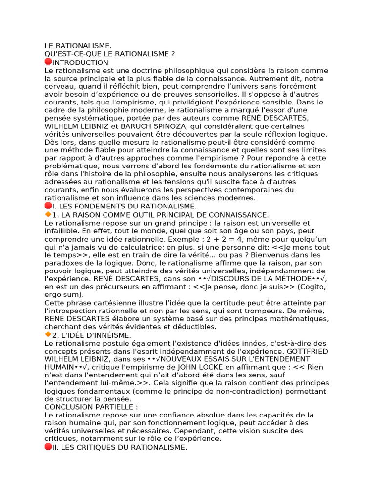 Comprendre le rationalisme en philosophie | PDF | Rationalisme | Raison