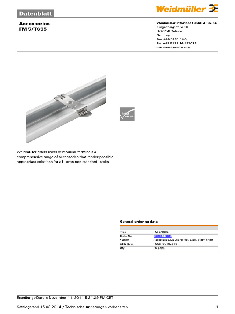 Weidmuller 0636800000 Datasheet | PDF | Information And Communications ...