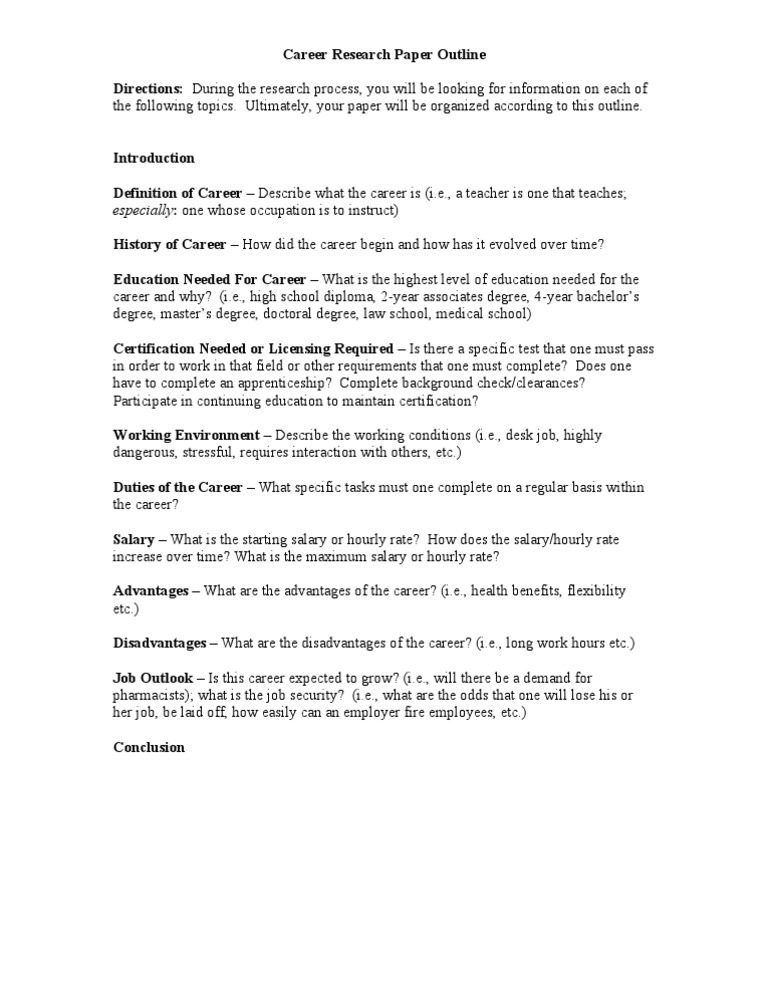 Career Research Paper Outline Guide | PDF | Employment | Academic Degree