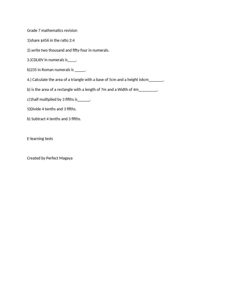 Grade 7 Math Revision Guide | PDF