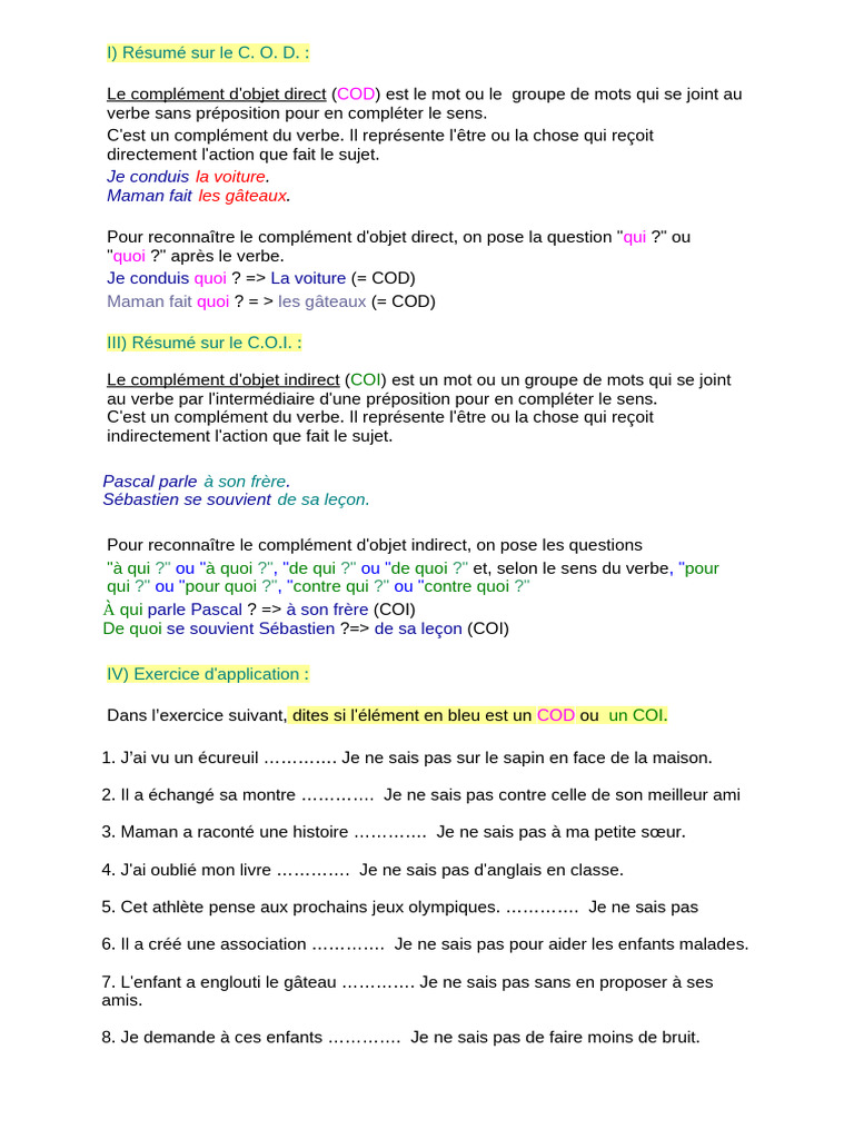 Cod Coi | PDF | Complément d'objet | Syntaxe