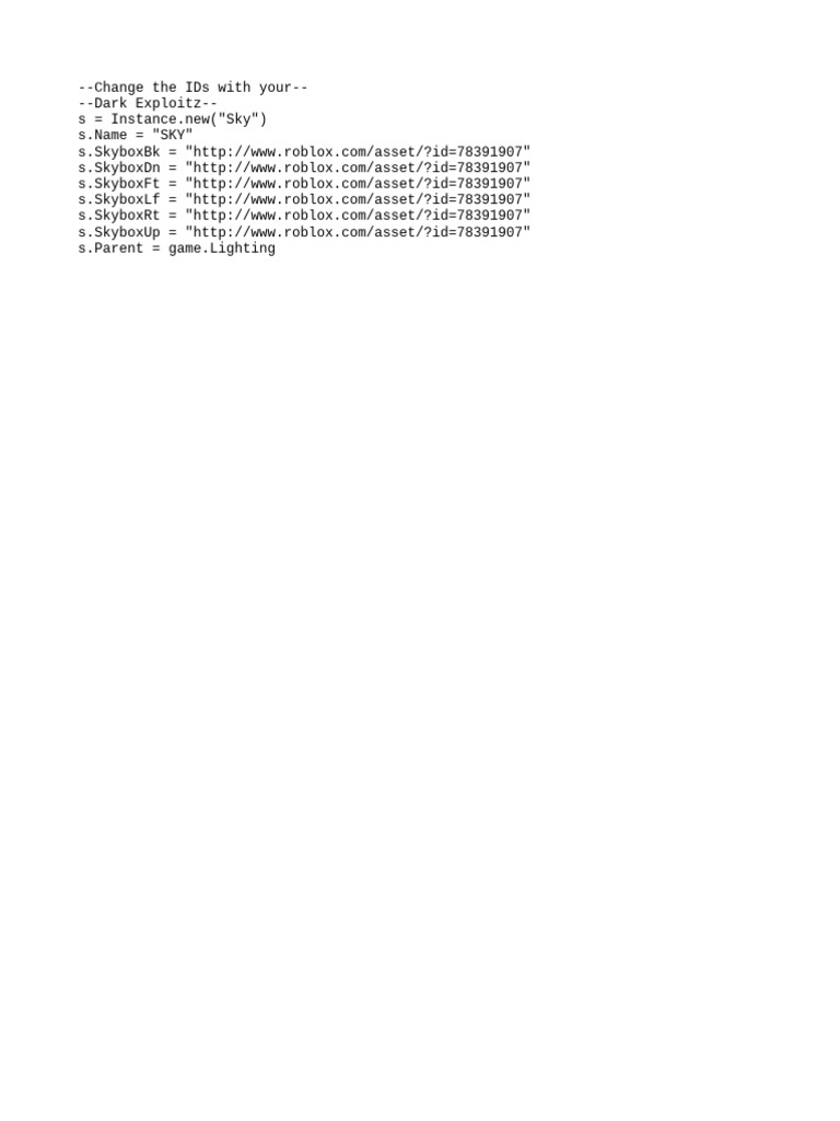 Roblox Skybox Script Instructions | PDF