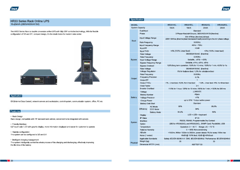 01 Ups Brochure - HR 10-25kva - Rack - Trifasico - Invt Power | PDF