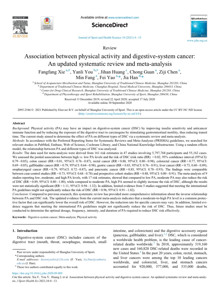 Association Between Physical Activity - and Digestive System 2021 ...