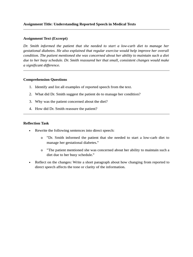 Assignment On Reported Speech Pdf