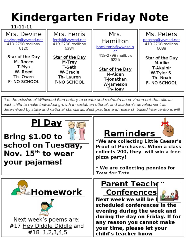 Kindergarten Friday Note | PDF | Wellness