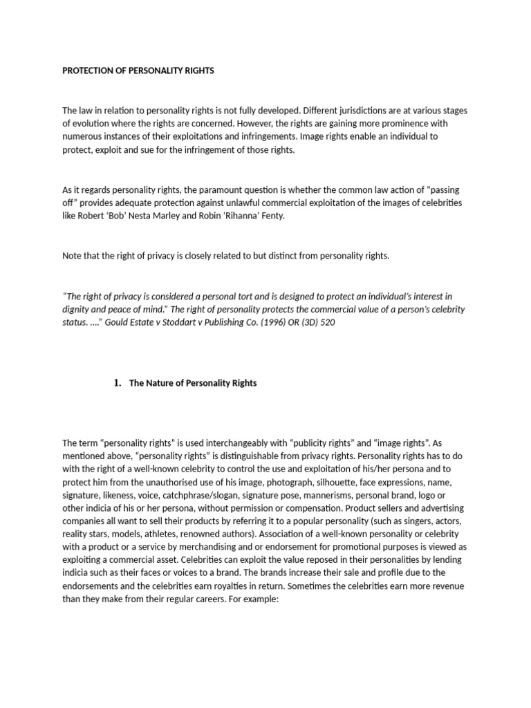 Protection of personality rights pdf personality rights damages