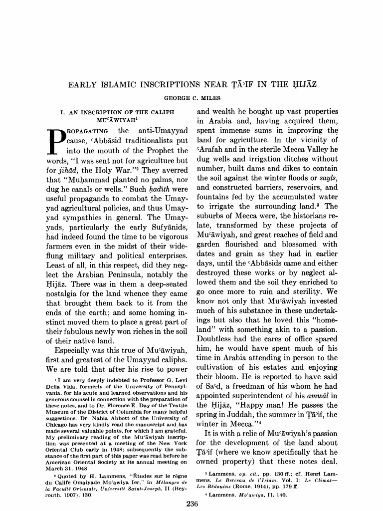 Early Islamic Inscriptions Near Ta'if in The Hijaz | PDF
