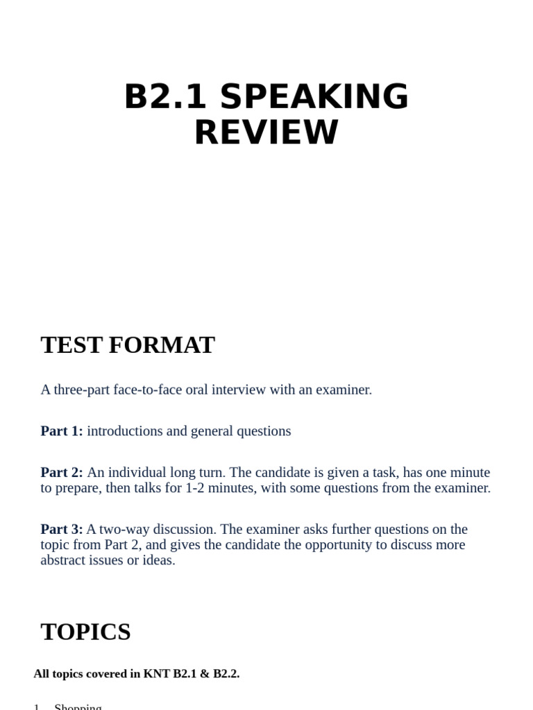 B2.1 Speaking Test Format Guide | PDF
