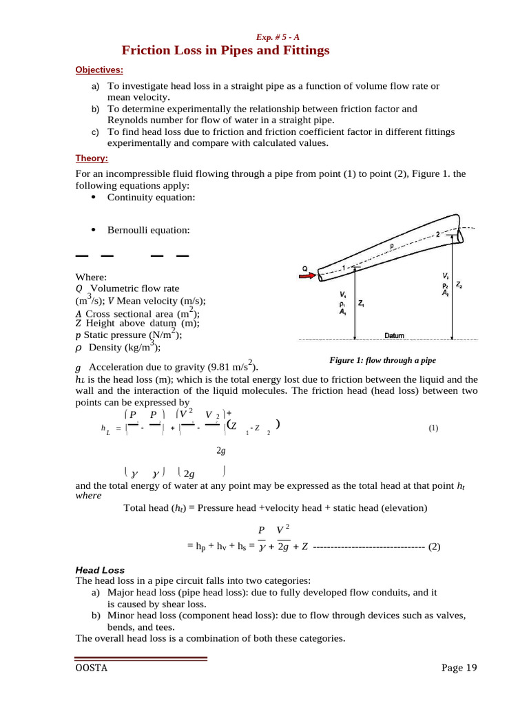 Friction Losses in Pipe Flow Experiment | PDF | Fluid Dynamics | Gases