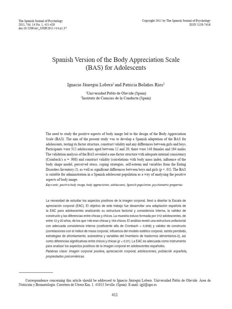 Spanish Adaptation of Body Appreciation Scale | PDF | Validity ...