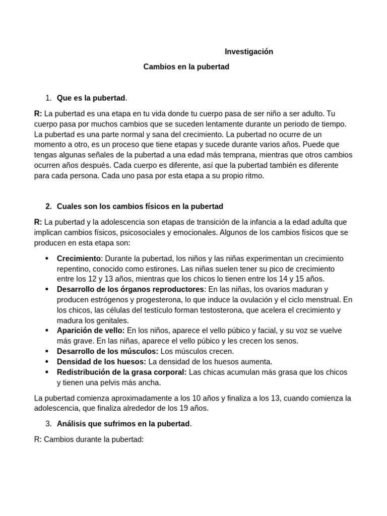 Cambios Físicos y Emocionales en la Pubertad | PDF | La sexualidad ...