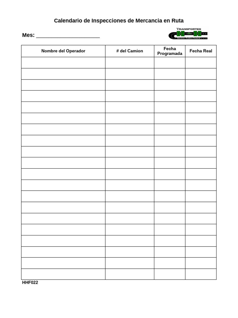 Hhf022 Calendario de Inspeccion de Mercancia en Ruta | PDF