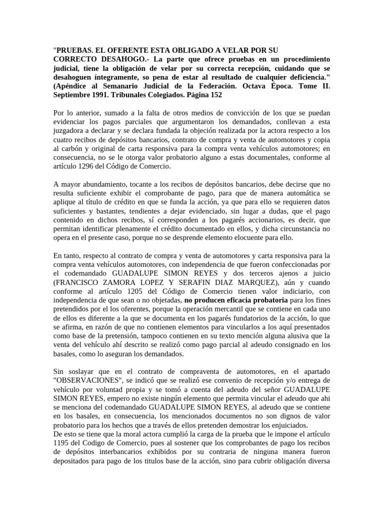Obligaciones del Oferente en Pruebas Judiciales | PDF