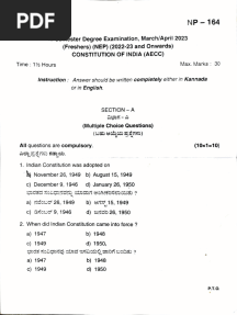 Indian constitution (2023 Questions Paper)