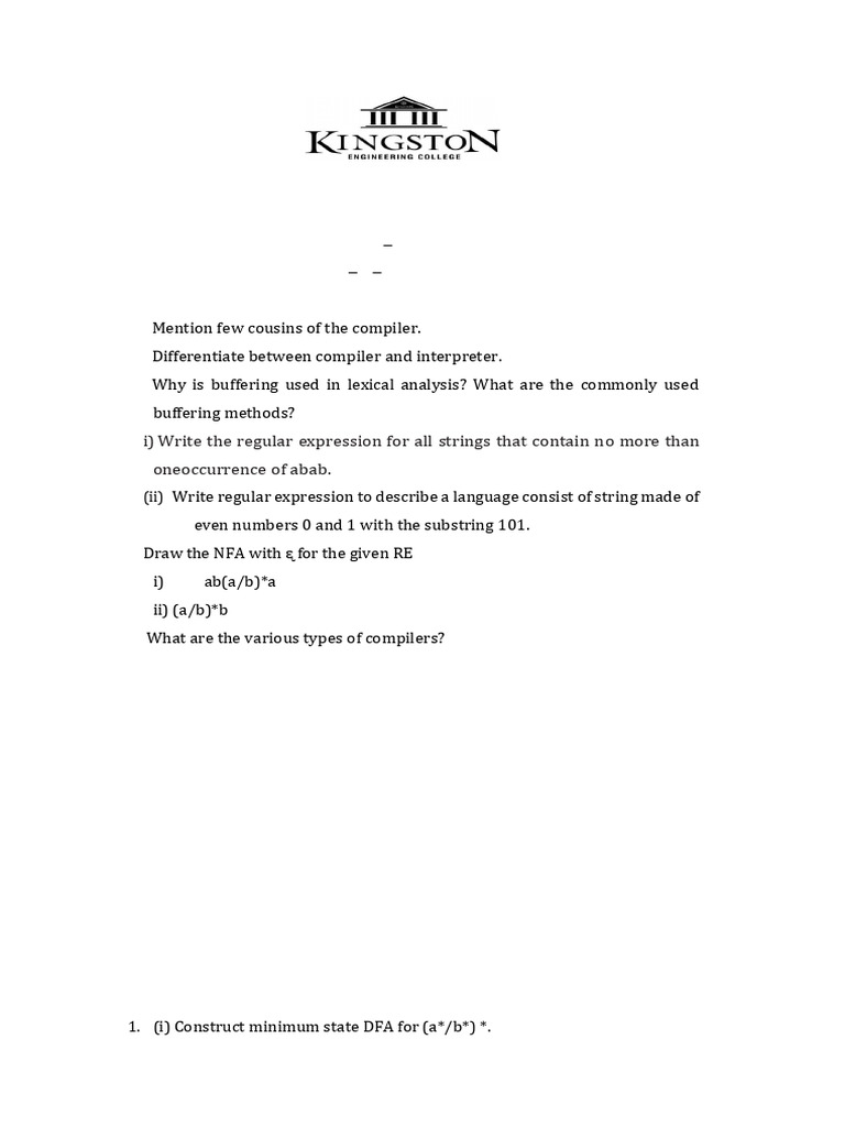 Iii Cse CS3501 CD Iat 1 Eqp | PDF | Regular Expression | Compiler