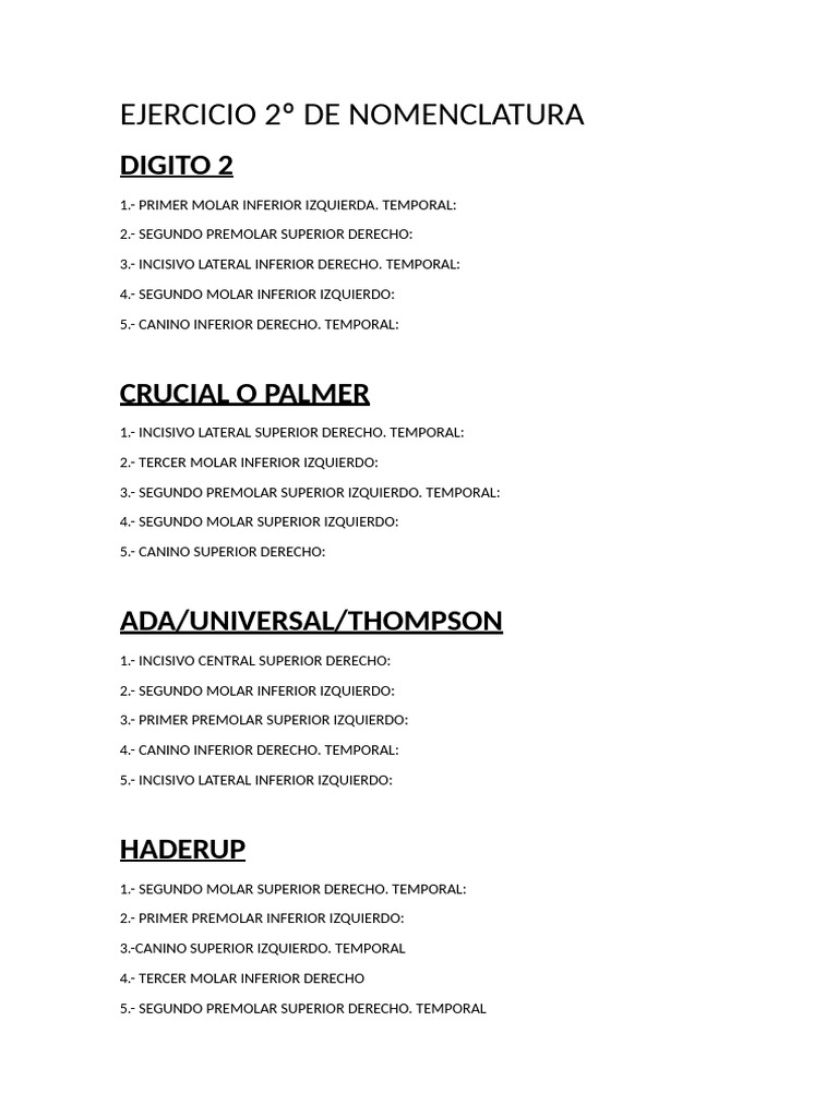 Nomenclatura Haderup en Odontología | PDF