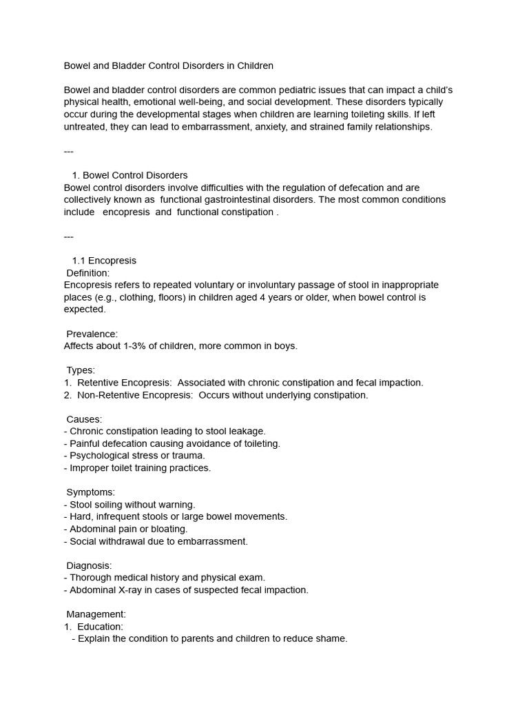 Pediatric Bowel and Bladder Disorders | PDF | Urinary Incontinence ...
