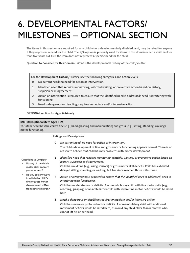 CANS 0-24 Developmental Factors Milestones Options | PDF | Autism ...