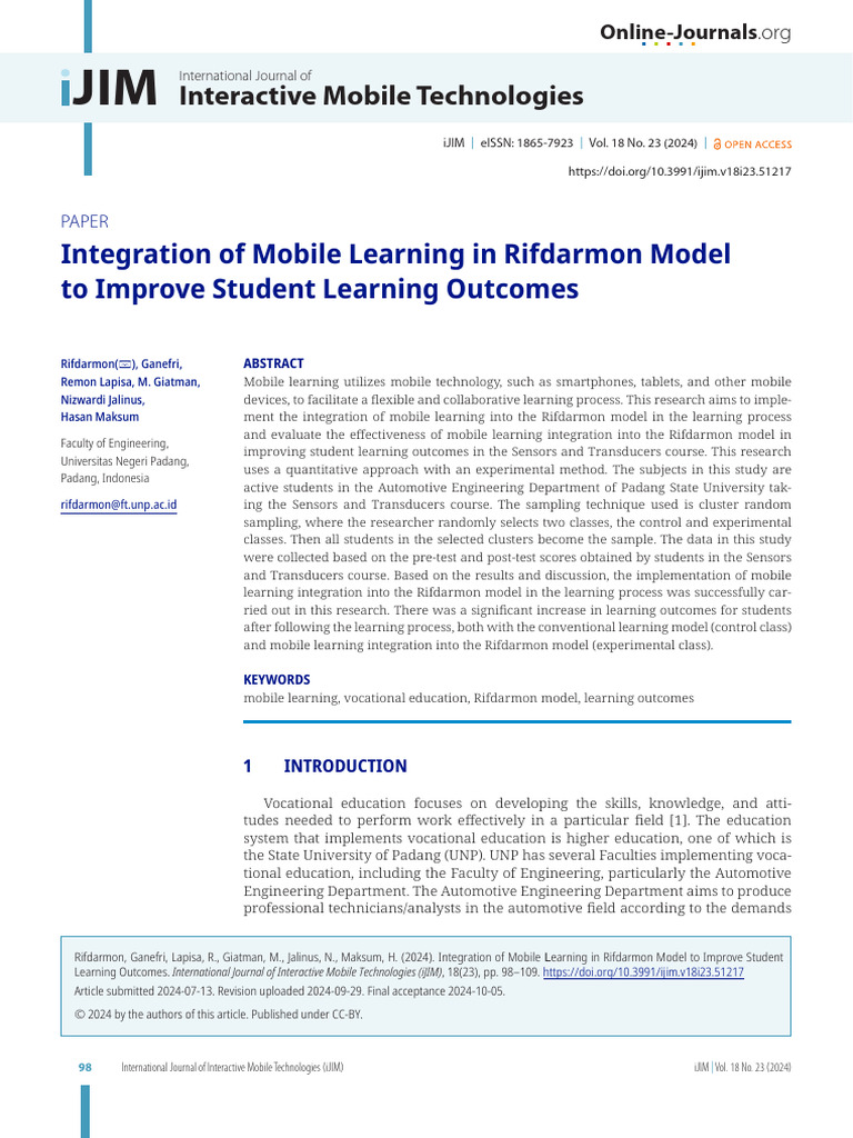 Integration of Mobile Learning in Rifdarmon Model | PDF | Learning | Expert