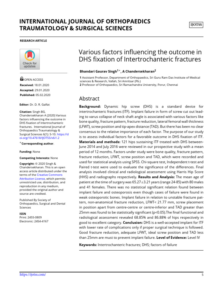 Various Factors Influencing The Outcome in DHS Fix | PDF | Osteoporosis ...