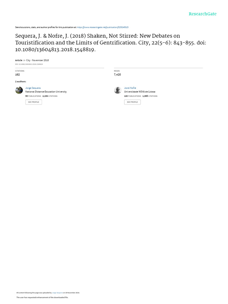 Touristification and Urban Change | PDF | Tourism | Economies