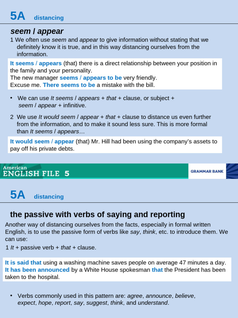 AEF2e 5 5A Grammar Bank | PDF | Verb | Clause