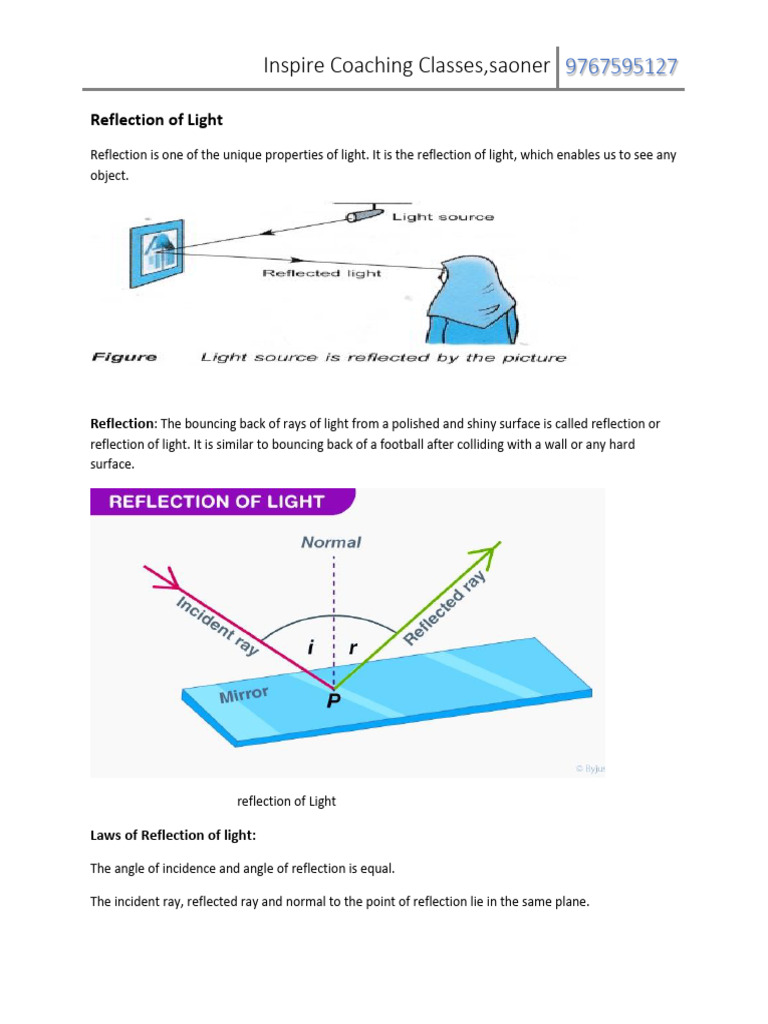 Light Class Notes | PDF | Mirror | Sphere
