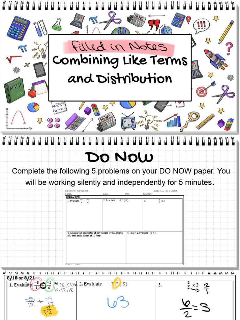 6-7 Combining Like Terms and Distribution | PDF