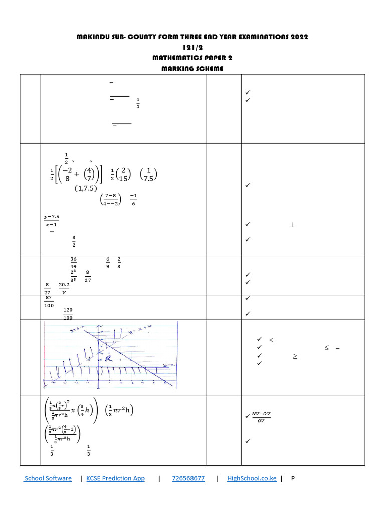 Form 3 Mathematics Exam Marking Scheme | PDF | Elementary Geometry ...