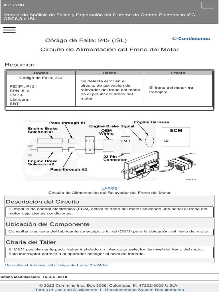 Code 243 ISL Circuito de Alimentación Del Freno Del Motor | PDF