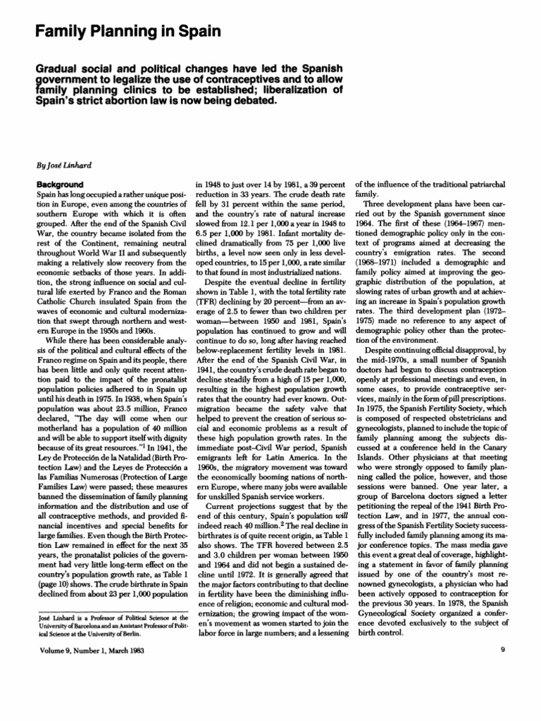 Family Planning in Spain PDF Congenital Disorder Birth Control