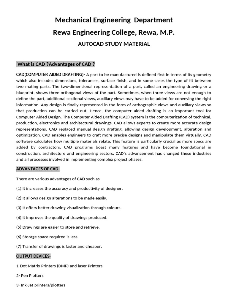 AutoCAD Study Material Overview | PDF | Computer Aided Design ...