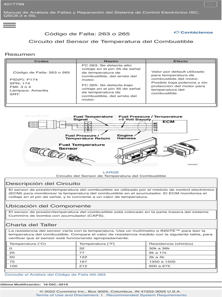 Code 263 o 265 Circuito Del Sensor de Temperatura Del Combustible | PDF ...