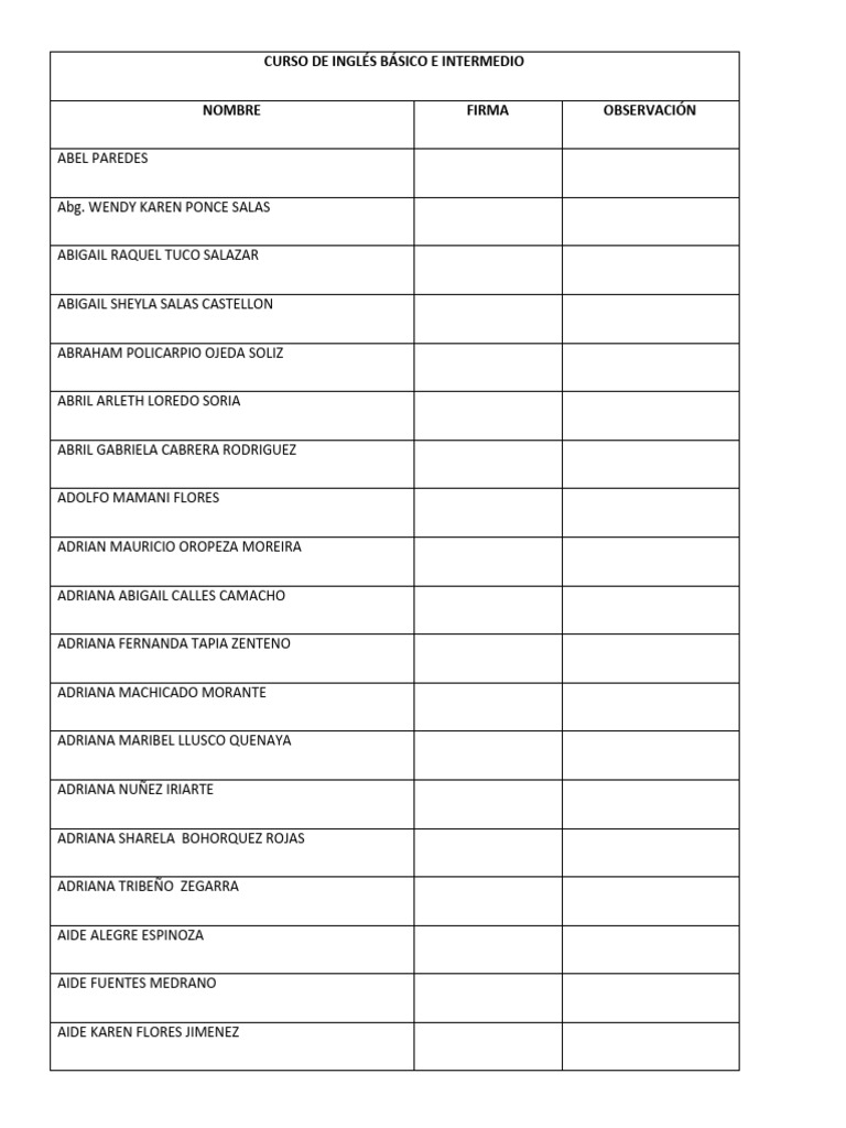 Lista Oficial Del Curso de Inglés Básico e Intermedio | PDF