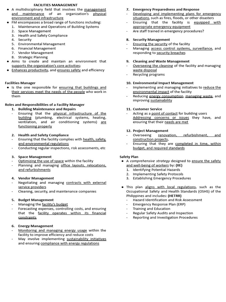 Comprehensive Facilities Management Guide | PDF | Infrastructure | Safety
